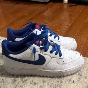 White and Blue Nike Air Force 1 youth